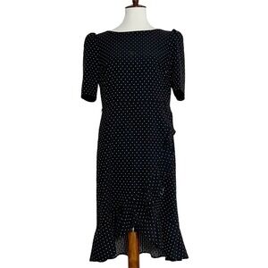 Calvin Klein Black Polka Dot Ruffle Hem Midi Dress‎ Women's Size 12